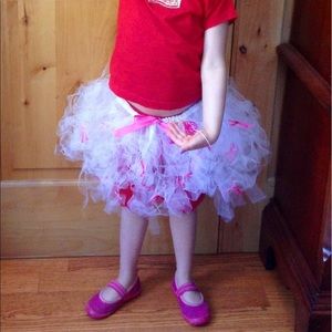 White TUTU; Pink Bows & Adjustable Waist EUC S / M